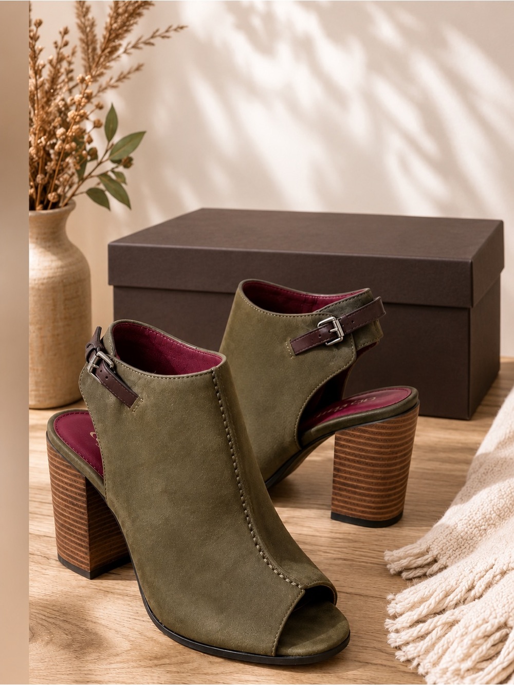Coach Saratoga Olive Nubuck Peep Toe Slingback Booties 8.5B